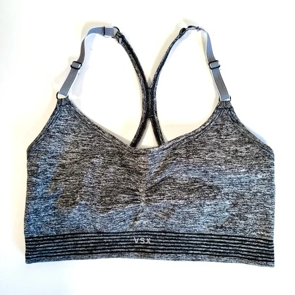 Victoria's Secret VSX Wireless Strappy Racerback Black Heathered Sports Bra - Picture 8 of 10